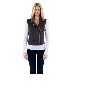 Level 99 Alexa Faux Suede Earl Gray Moto Vest Asymmetric Center Front Zip Medium